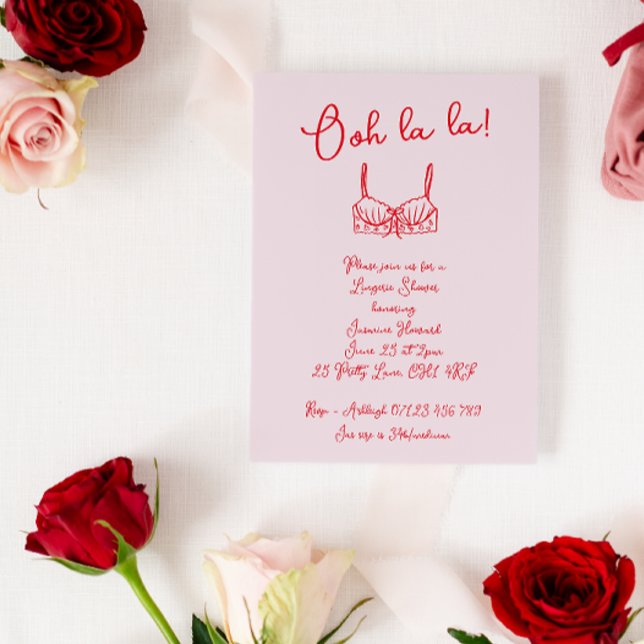 Retro Blush & Red Hand Drawn Bra Lingerie Dusche Einladung (Von Creator hochgeladen)