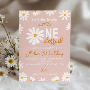 Retro Blush Rose Daisy Invitation premier annivers