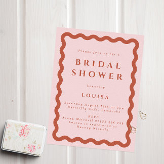 Retro Blush & Terracotta Wavy Brautparty Einladung