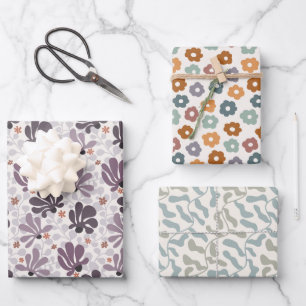 Retro-Blüten-Zauber Geschenkpapier Set