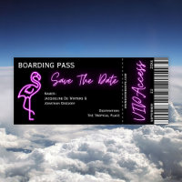 Retro Boarding Pass Neon Flamingo Save the Date