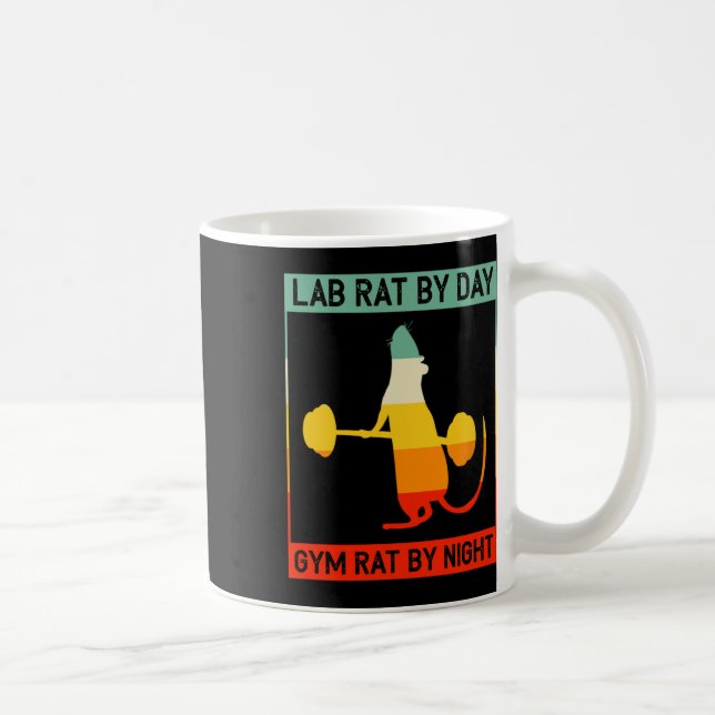 Retro Bodybuilding Lab Rat By Day Gym Rat By Night Kaffeetasse (Rechts)