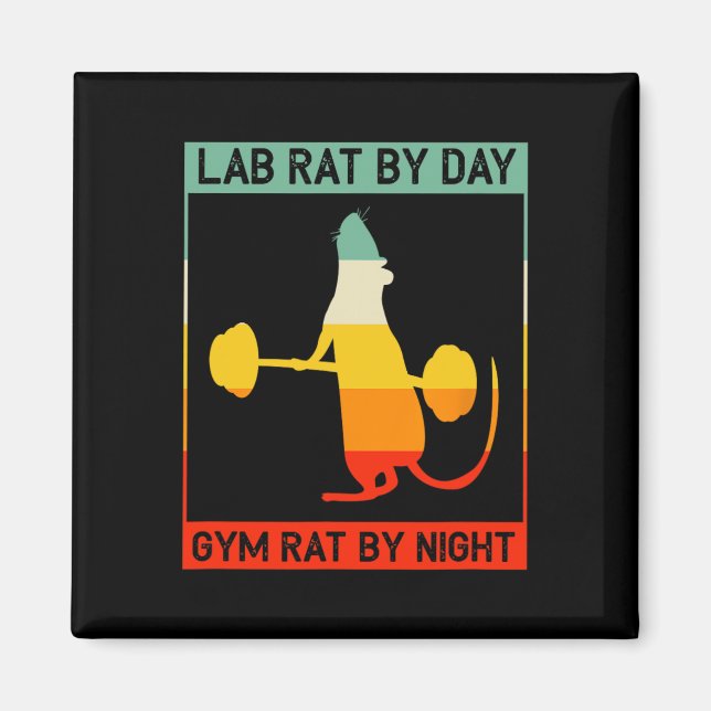 Retro Bodybuilding Lab Rat By Day Gym Rat By Night Magnet (Vorne)
