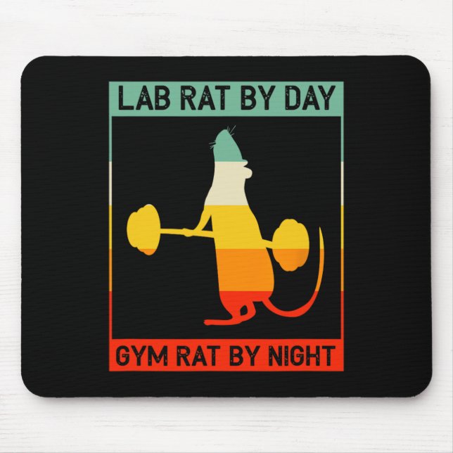 Retro Bodybuilding Lab Rat By Day Gym Rat By Night Mousepad (Vorne)