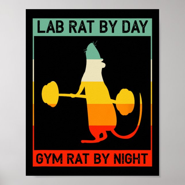 Retro Bodybuilding Lab Rat By Day Gym Rat By Night Poster (Vorne)