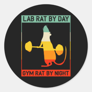 Retro-Bodybuilding-Laborratte bei Tag, Gym-Ratte b Runder Aufkleber