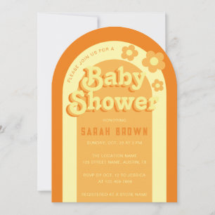 Retro-Bogen-Baby-Party Groovy 70er Orange Gelb Einladung
