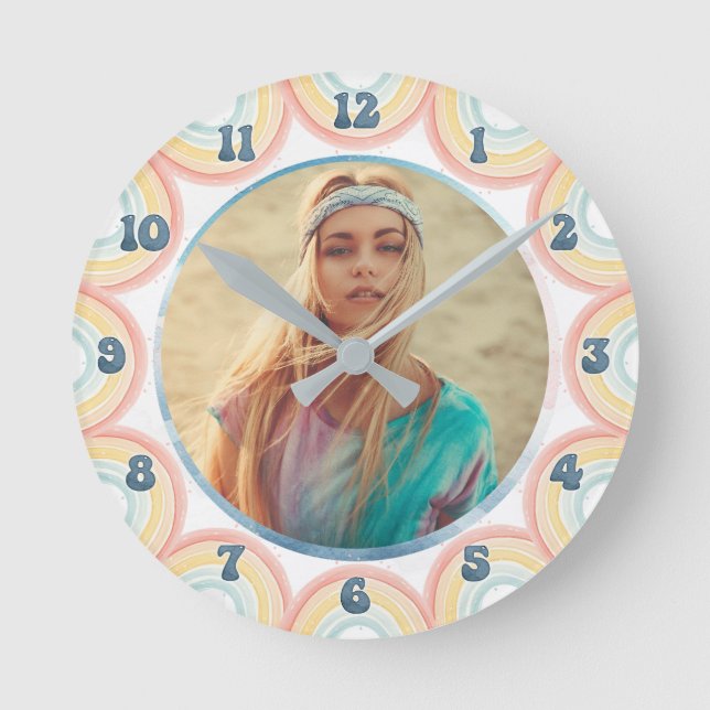Retro Bohemische Wasserfarben Rainbows Benutzerdef Runde Wanduhr (Vorderseite)