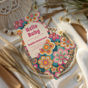 Retro Boho 70er Jahre Groovy Blumen Baby-Party Einladung