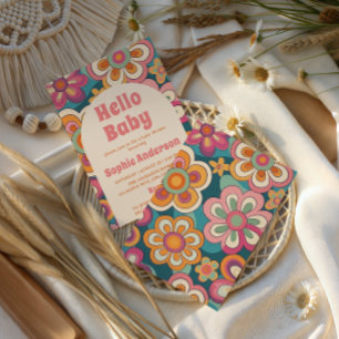 Retro Boho 70er Jahre Groovy Blumen Baby-Party Einladung