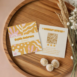 Retro Boho Abstrakt QR-Code Social Media Quadratische Visitenkarte