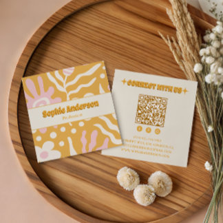 Retro Boho Abstrakt QR-Code Social Media Quadratische Visitenkarte