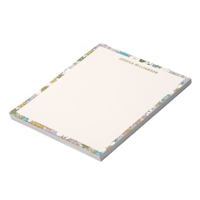 Retro Boho Aquamarin Brown Floral Niedlich Baby Du Notizblock (Rotiert)