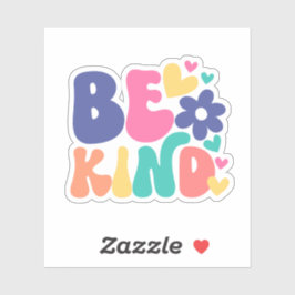Retro Boho Be Kind – Colorful Groovy Flower Heart Aufkleber