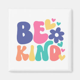 Retro Boho Be Kind – Colorful Groovy Flower Heart Magnet