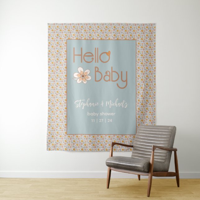 Retro Boho Bläserdusche Hintergrund Tapisserie Wandteppich (Beispiel)