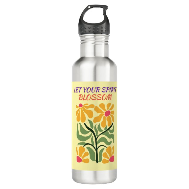 Retro Boho Blooming Flowers Inspiration Quote Edelstahlflasche (Vorderseite)
