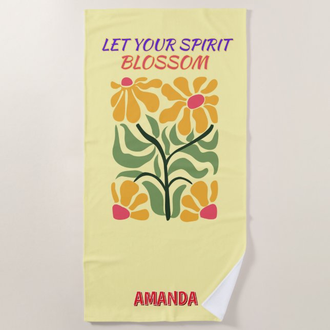 Retro Boho Blooming Flowers Inspiration Quote Strandtuch (Vorderseite)