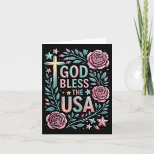 Retro Boho Bloral God segne die USA Christlichen 4 Karte