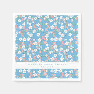 Retro Boho Blue Ditsy Floral Custom Brautparty Serviette