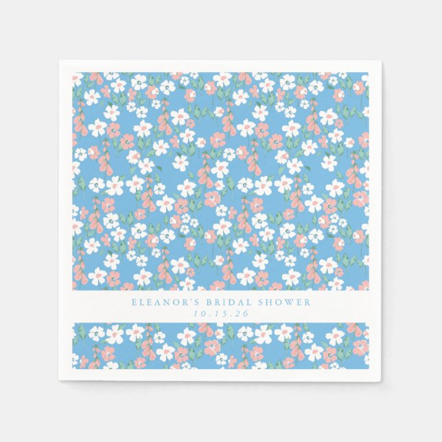 Retro Boho Blue Ditsy Floral Custom Brautparty Serviette (Vorderseite)
