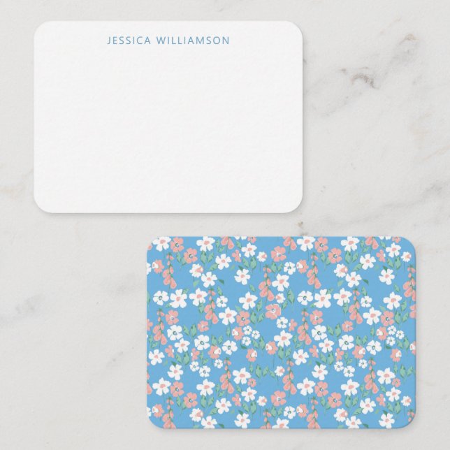 Retro Boho Blue Ditsy Floral Custom Geschenkverpac Mitteilungskarte (Vorne/Hinten)