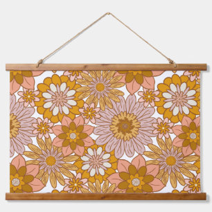 Retro Boho Blume Holztapeten Wandteppich Mit Holzrahmen