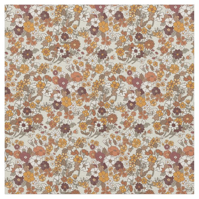 Retro Boho Blume Mittelmeer Muster Stoff (Nahaufnahme)