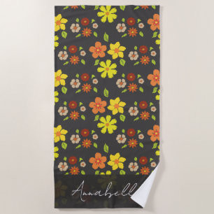 Retro Boho Blume Muster Personalisiert Strandtuch
