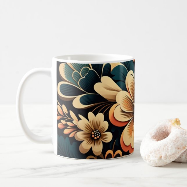 Retro-boho-Blume-Power Kaffeetasse (Mit Donut)