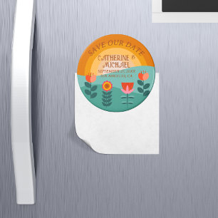 Retro Boho Blumen Hochzeit in kräftigen und leucht Magnet