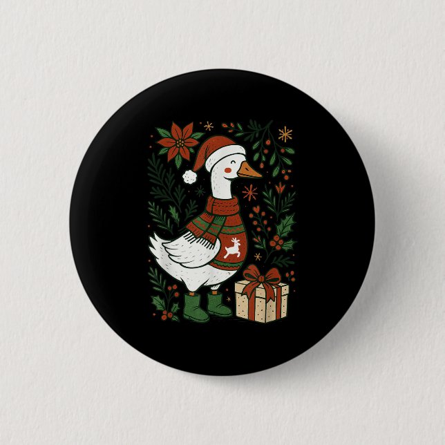 Retro Boho Blumen Lustiges Weihnachten Alberner Gä Button (Vorderseite)