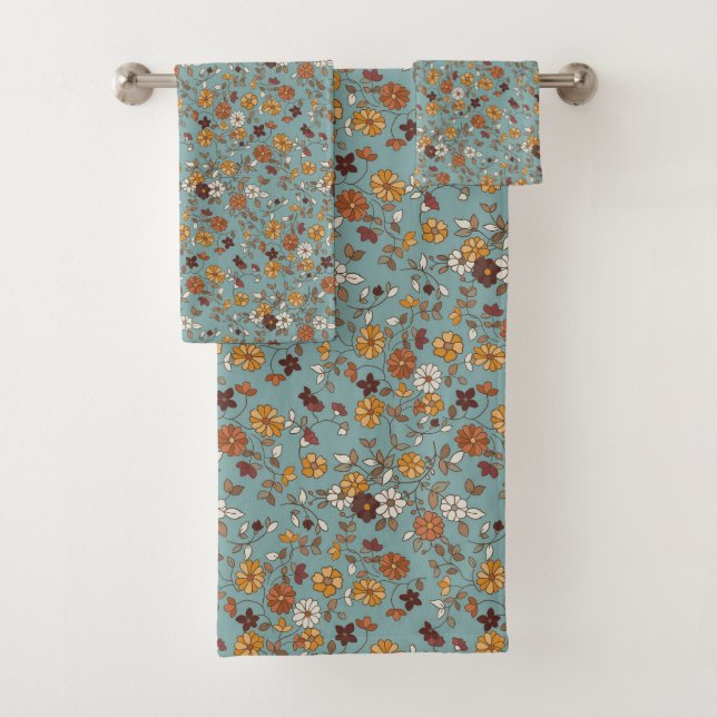 Retro-Boho-Blumenmuster  Badhandtuch Set (Insitu)