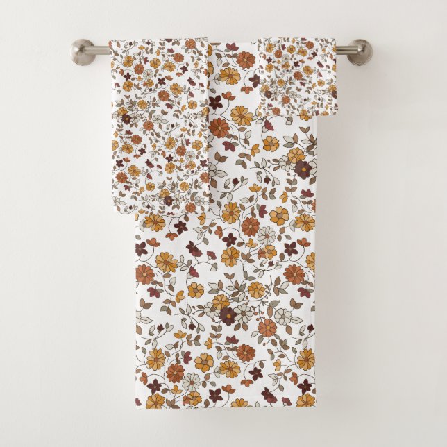 Retro-Boho-Blumenmuster  Badhandtuch Set (Insitu)