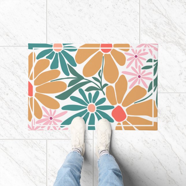Retro Boho Blumenmuster  Fußmatte (Indoor)
