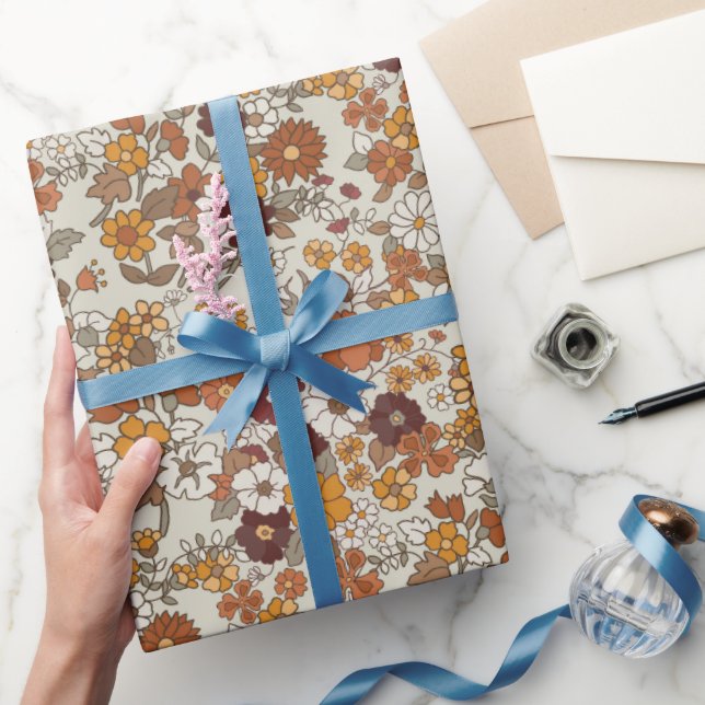 Retro-Boho-Blumenmuster  Geschenkpapier (Schenken)