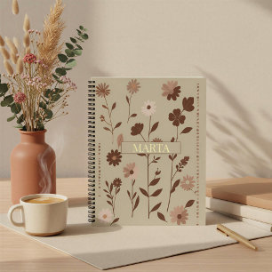 Retro Boho Blumenmuster mit individuellem Namen Notizbuch