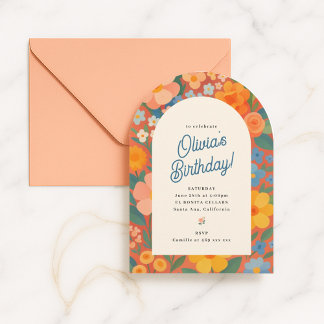 Retro-Boho-Blumenparty-Einladung Einladung