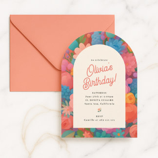 Retro-Boho-Blumenparty-Einladung Einladung