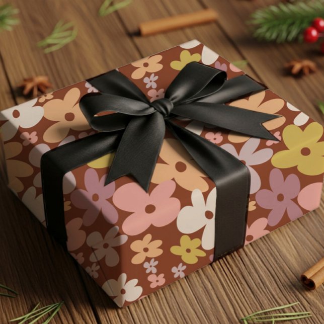 Retro-Boho-Blumenpower-Muster Geschenkpapier (Von Creator hochgeladen)