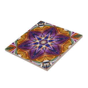 Retro Boho Bohemisch Hippie Trippy Rosette Mandala Fliese