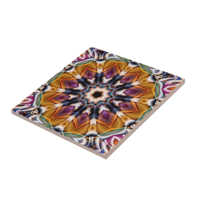 Retro Boho Bohemisch Hippie Trippy Rosette Mandala Fliese (Seite)