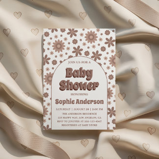 Retro Boho Brown Arch Daisy Floral Baby Shower Einladung