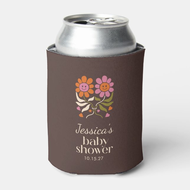 Retro Boho Brown Blume Groovy Babydusche nach Maß Dosenkühler (Kanne Vorderseite)