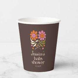 Retro Boho Brown Blume Groovy Babydusche nach Maß Pappbecher