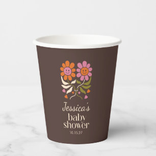 Retro Boho Brown Blume Groovy Babydusche nach Maß Pappbecher