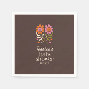 Retro Boho Brown Blume Groovy Babydusche nach Maß Serviette