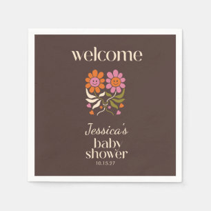 Retro Boho Brown Blume Groovy Babydusche nach Maß Serviette