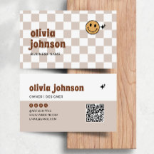 Retro Boho Checkered Business Card