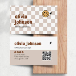 Retro Boho Checkered Business Card Visitenkarte